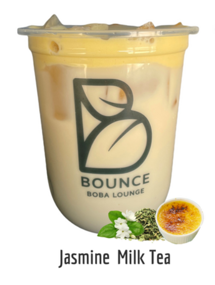 Té con leche de jazmín en un vaso de Bounce Boba Lounge